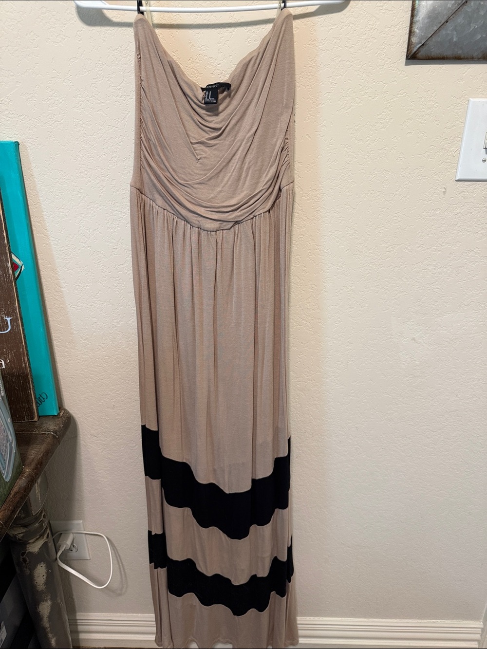 Forever 21 Taupe Strapless Maxi Dress with Black Bands